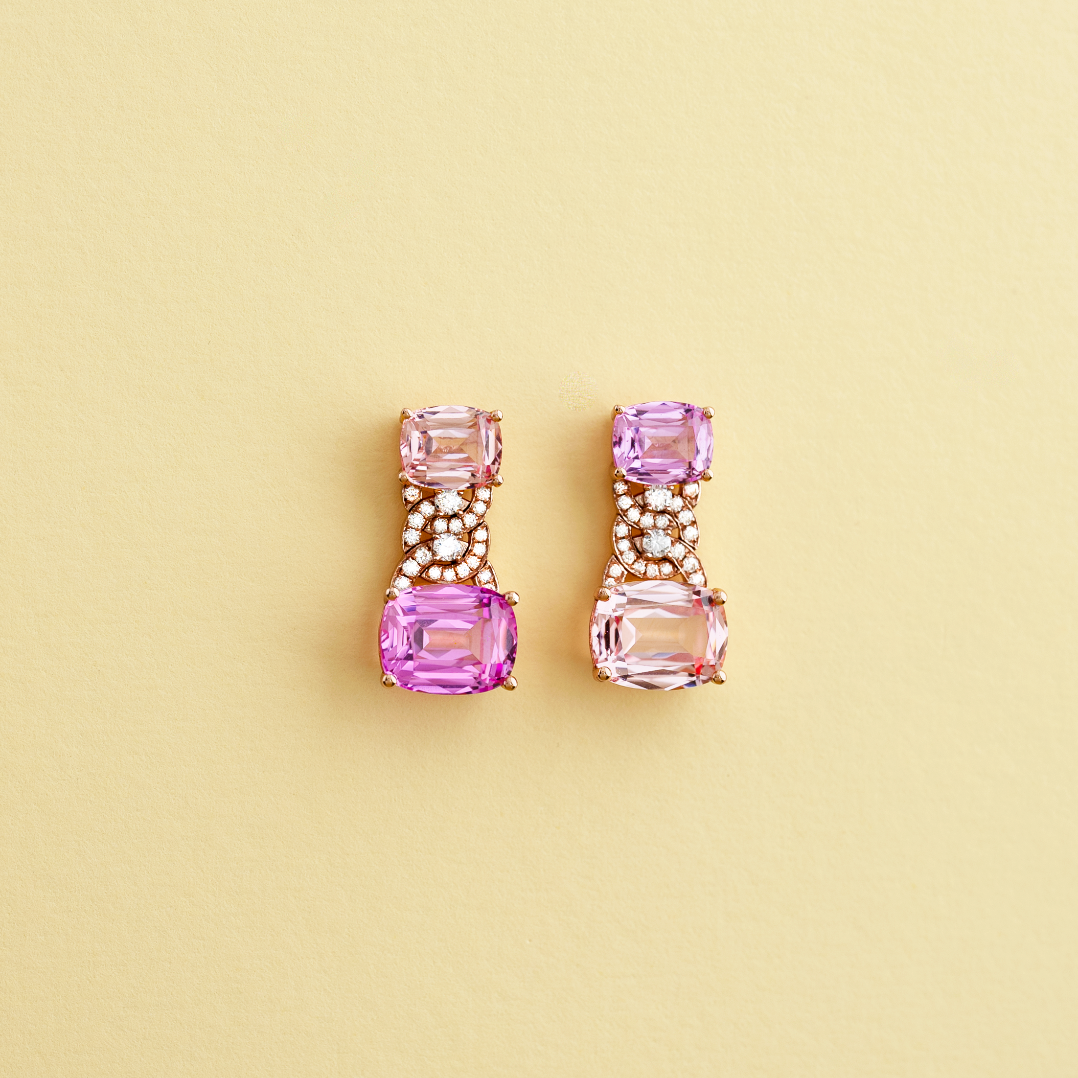 أقراط الحلم الورديPink Lab Sapphire & Diamond Drop Earrings in 14k Rose Gold | Manjam Bahrain