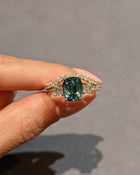 Green Cushion Sapphire Ring Set