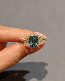 Green Cushion Sapphire Ring Set