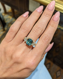 Green Cushion Sapphire Ring Set