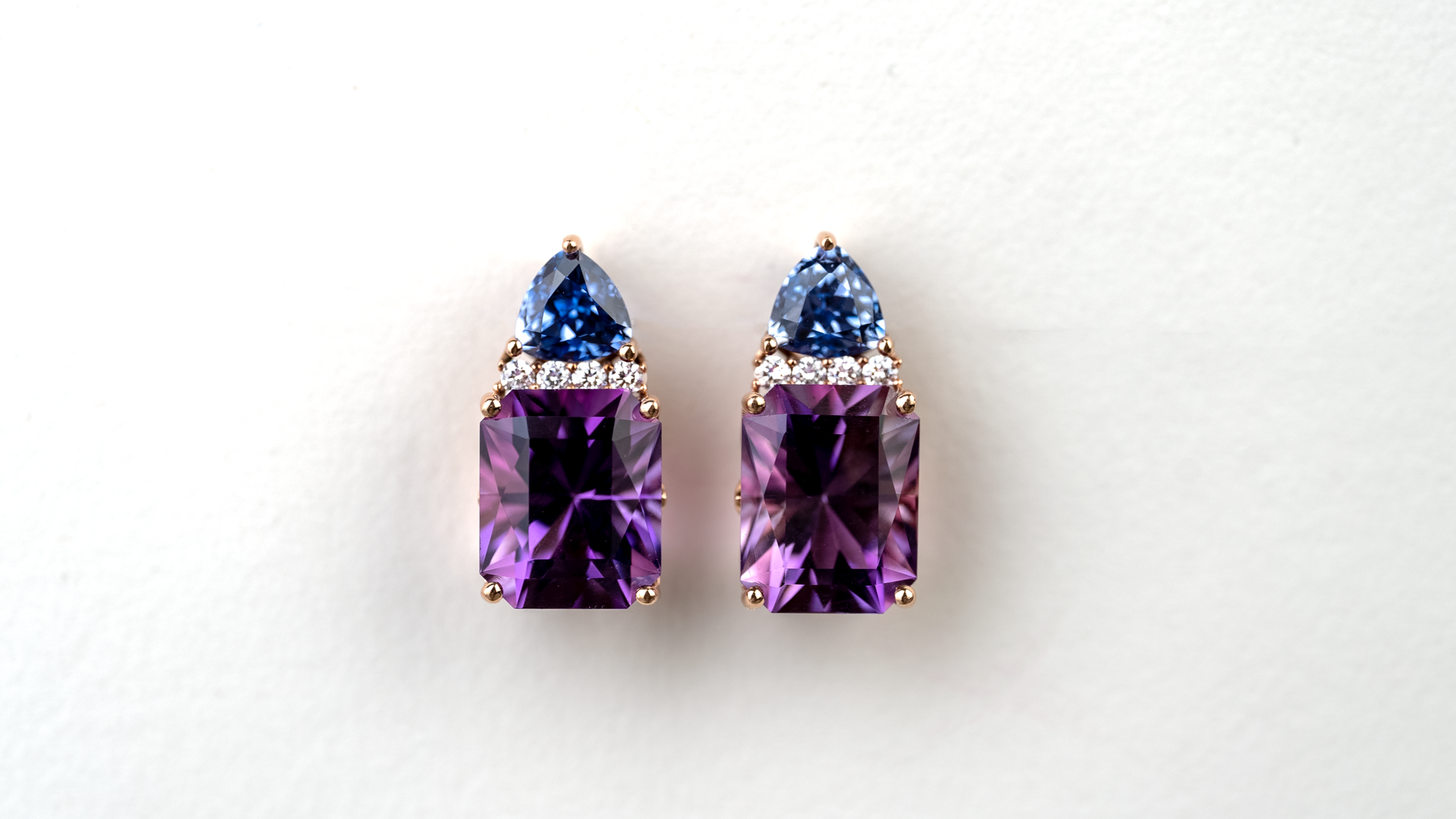 Amethyst, Sapphire and Diamond Gold Earrings