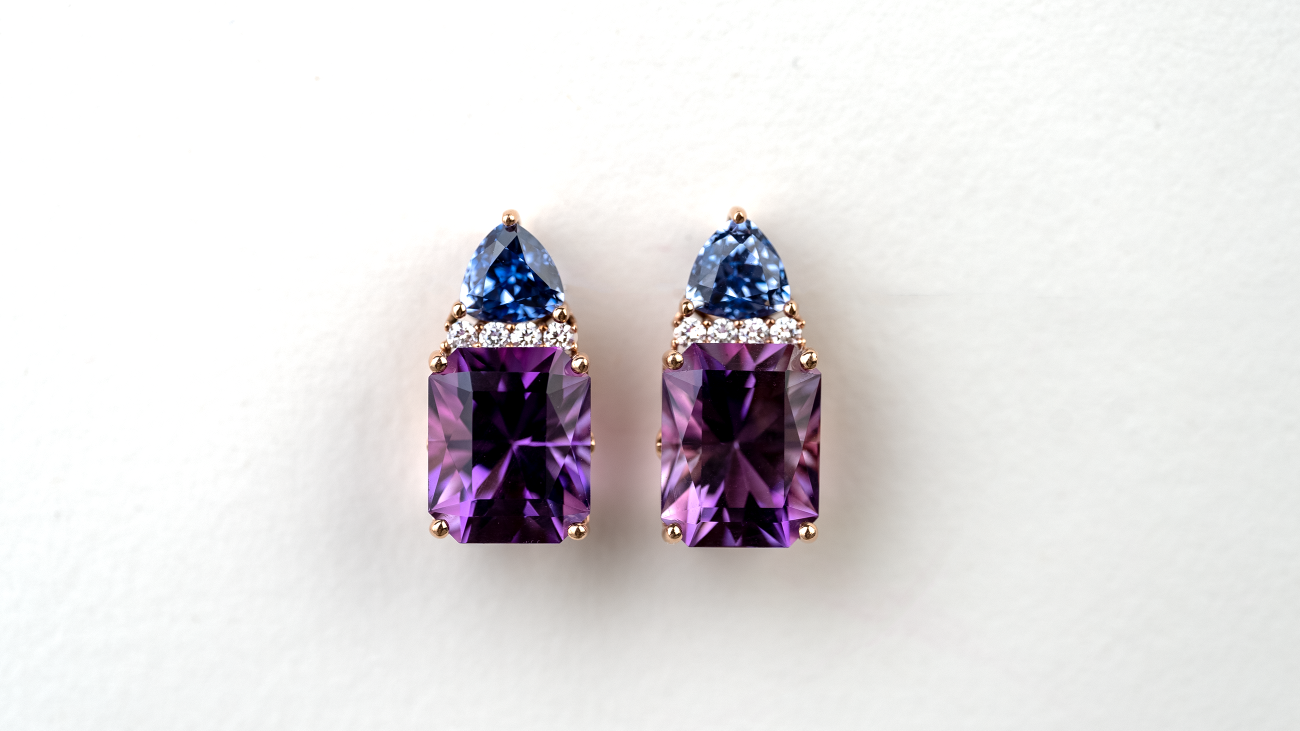 Amethyst, Sapphire and Diamond Gold Earrings