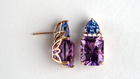 Amethyst, Sapphire and Diamond Gold Earrings