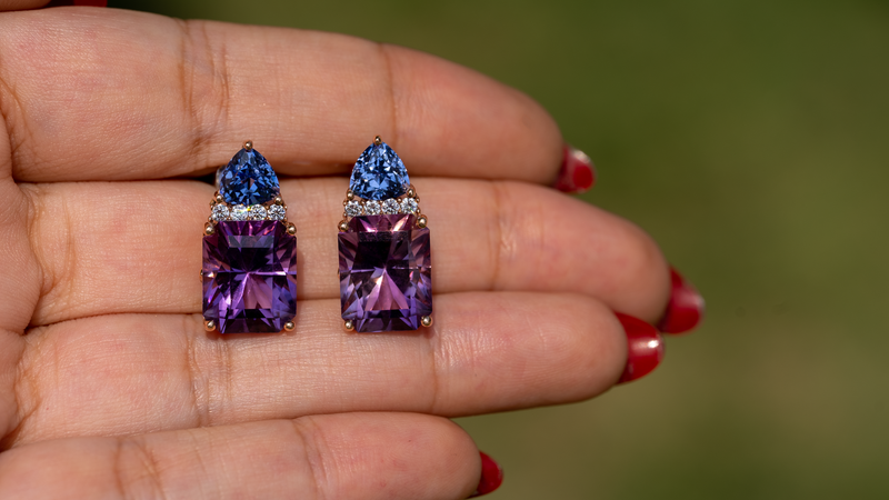 Amethyst, Sapphire and Diamond Gold Earrings
