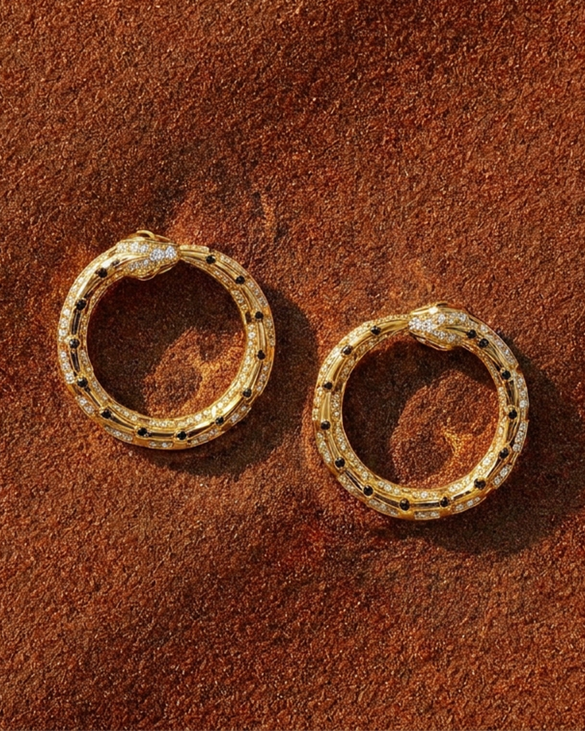 Ouroboros Earrings | Lab-Grown Diamonds & Black Agate | 18K Recycled Gold