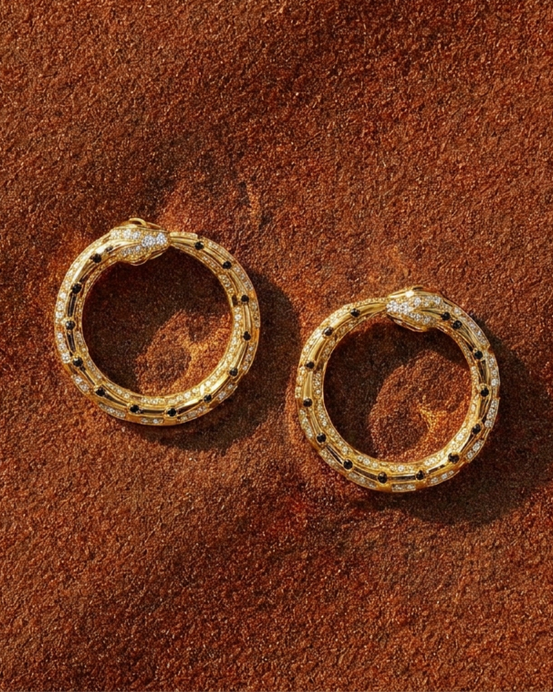 Ouroboros Earrings | Lab-Grown Diamonds & Black Agate | 18K Recycled Gold