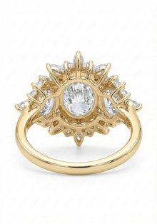 Back view of oval diamond ring in yellow gold 
