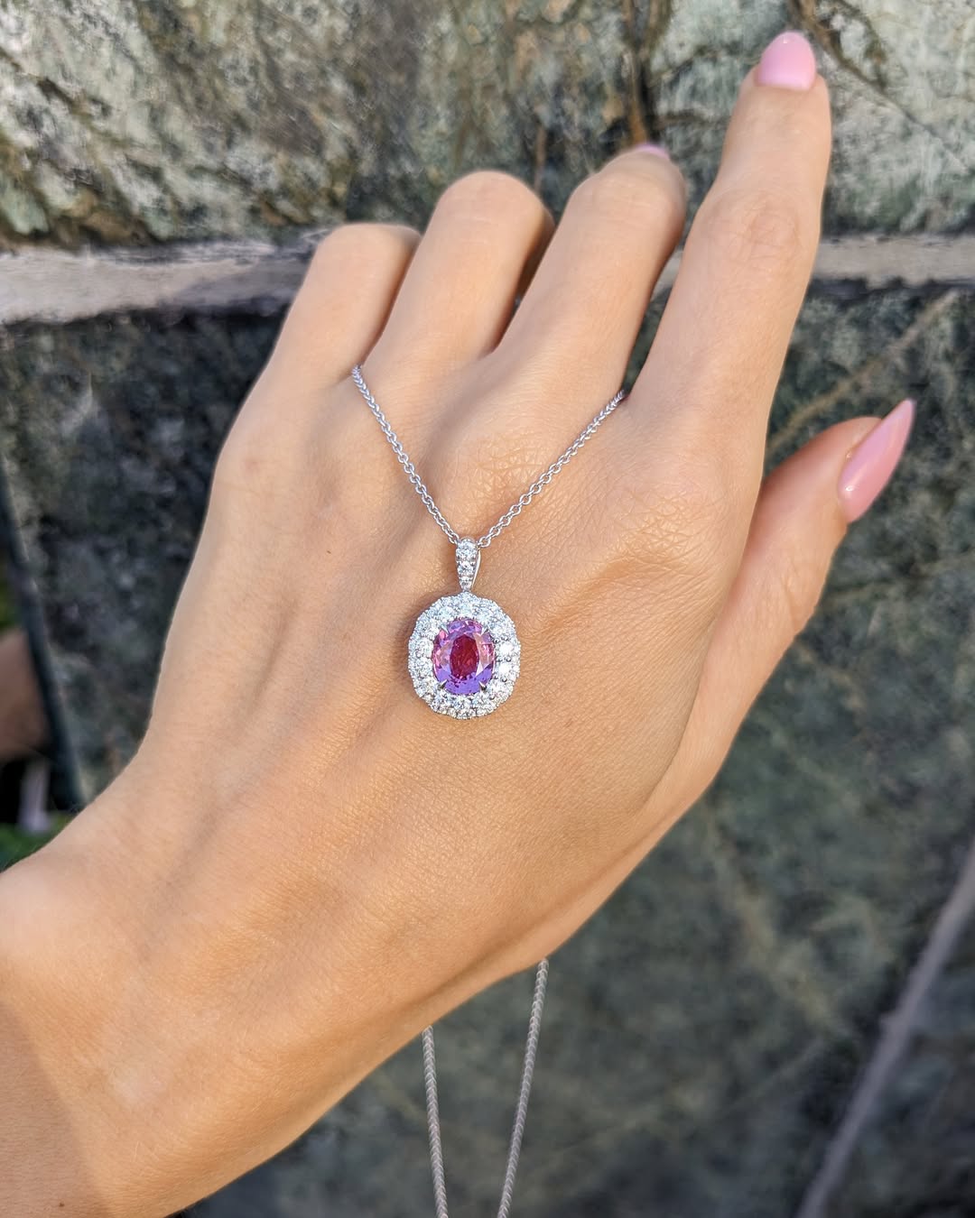 Oval Sapphire Halo Necklace