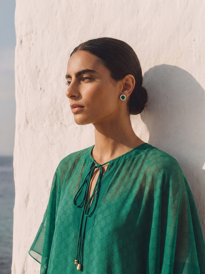 Emerald Hexagon Earrings | Lab-Grown Colombian Emerald & Detachable Diamond Halo | 18K Gold | Manjam Jewellery