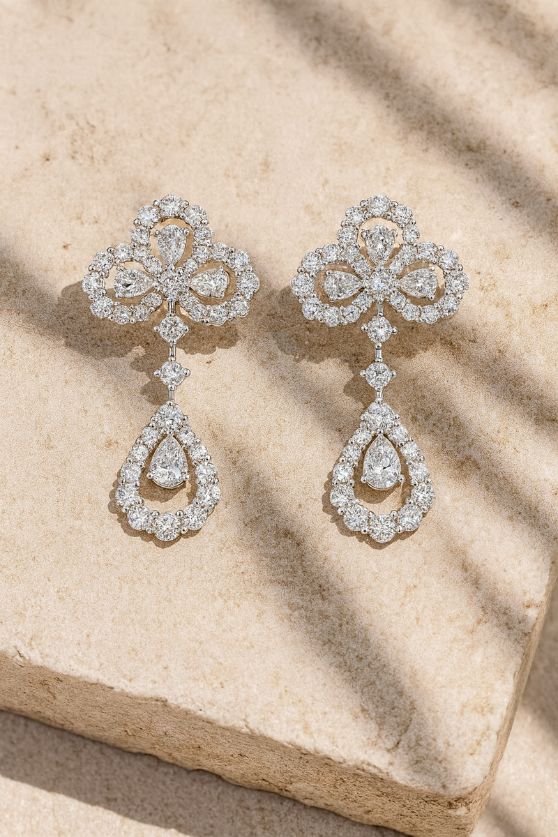 Geometric Dangle Diamond Earrings