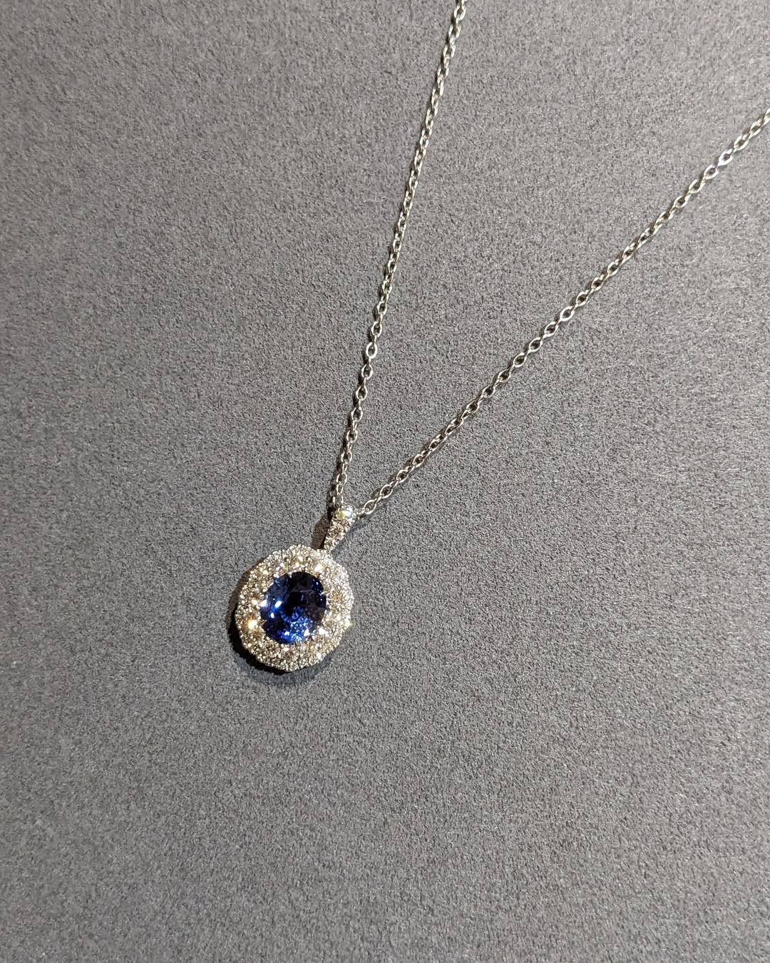Oval Sapphire Halo Necklace