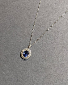 Oval Sapphire Halo Necklace
