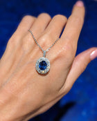 Oval Sapphire Halo Necklace