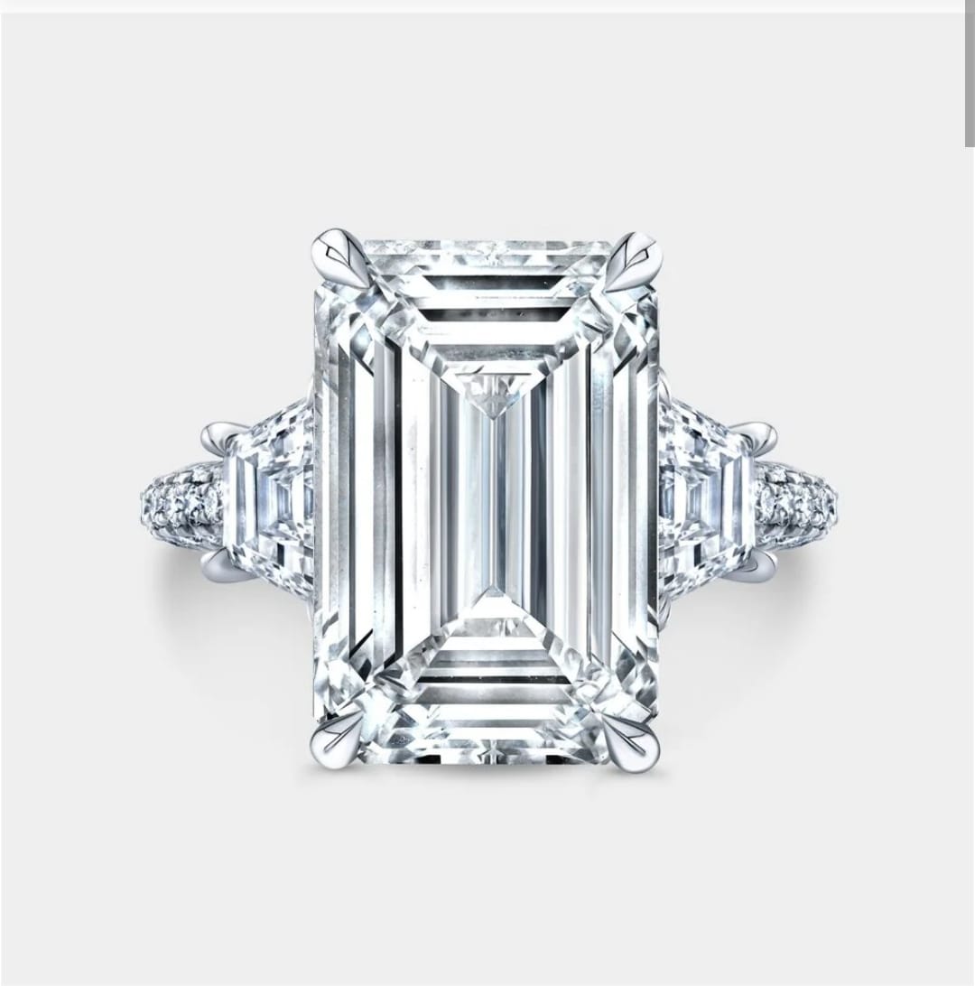 Emerald Cut Diamond Sparkling Three Stone Ring