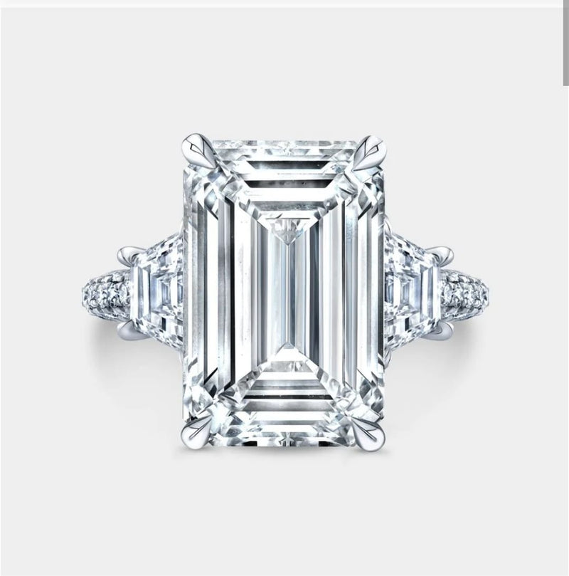 Emerald Cut Diamond Sparkling Three Stone Ring