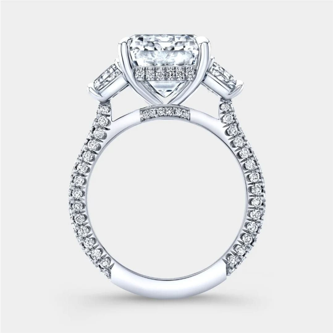 Emerald Cut Diamond Sparkling Three Stone Ring