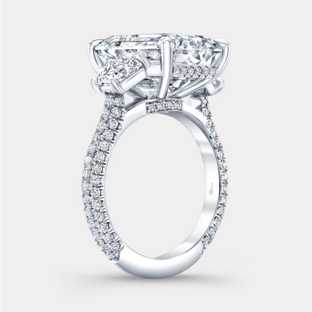 Emerald Cut Diamond Sparkling Three Stone Ring