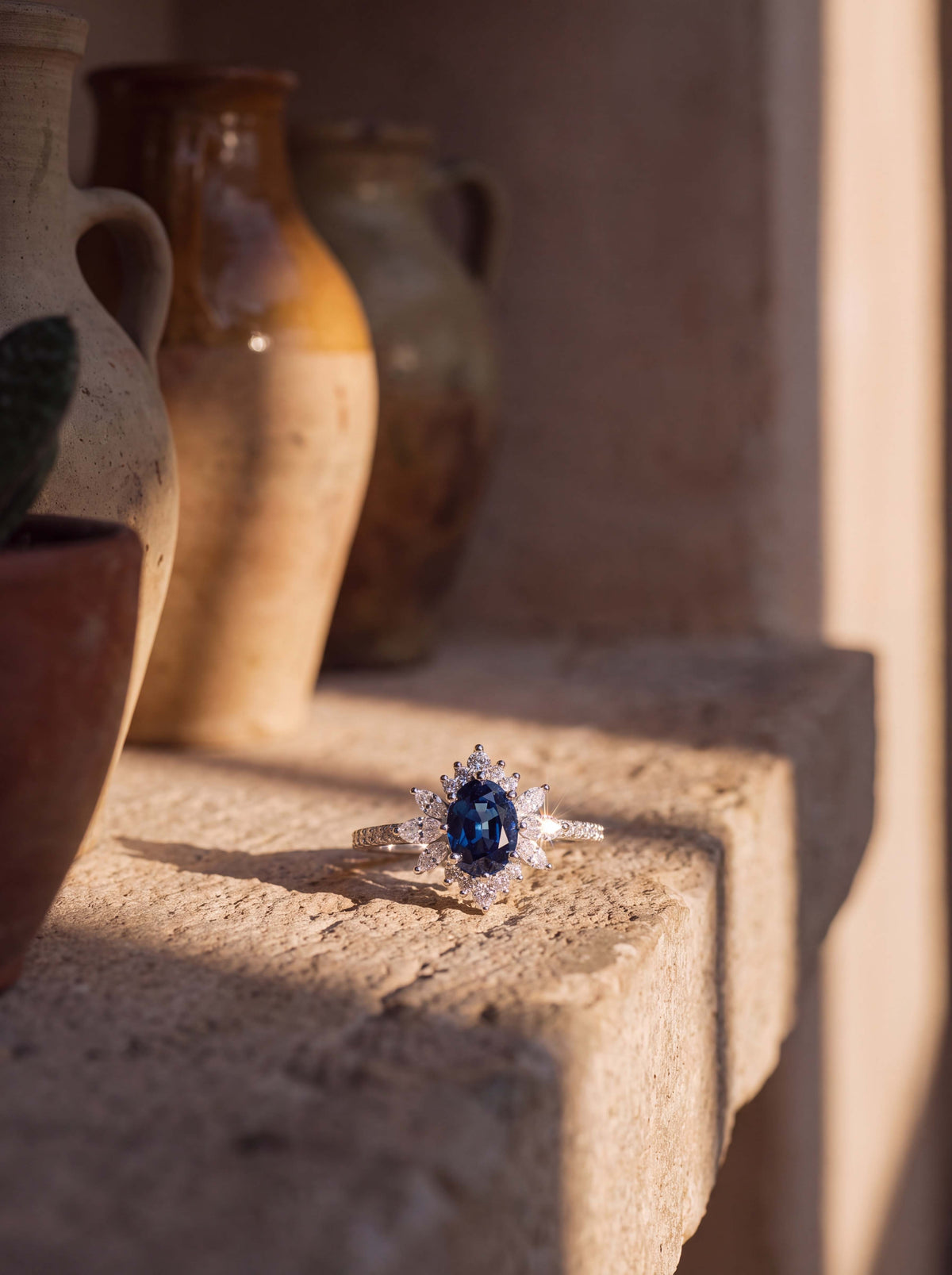 Zaleekha Ring | 1.1ct Natural London Blue Topaz & Diamonds | 18K Gold | Manjam Jewellery