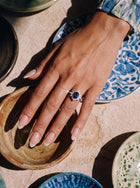 Zaleekha Ring | 1.1ct Natural London Blue Topaz & Diamonds | 18K Gold | Manjam Jewellery