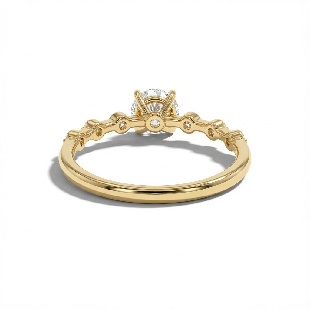 Gold ring with a diamond on a white background
