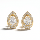 Gold teardrop earrings with clear gemstones on a white background