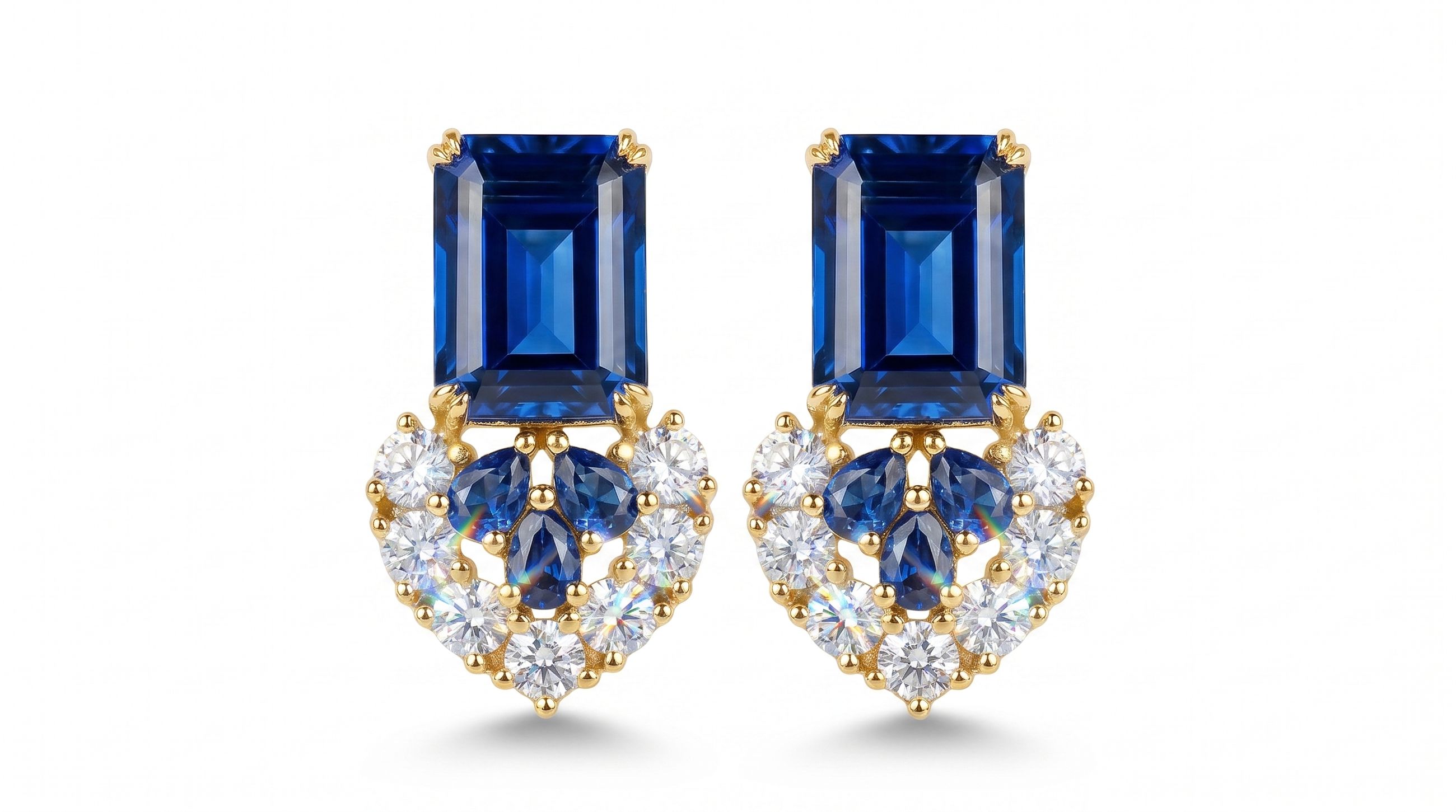 Sea Wave Earrings | Lab-Grown Sapphires & Diamonds | 18K White Gold