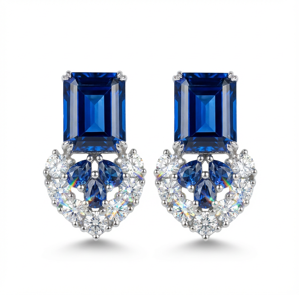 Sea Wave Earrings | Lab-Grown Sapphires & Diamonds | 18K White Gold