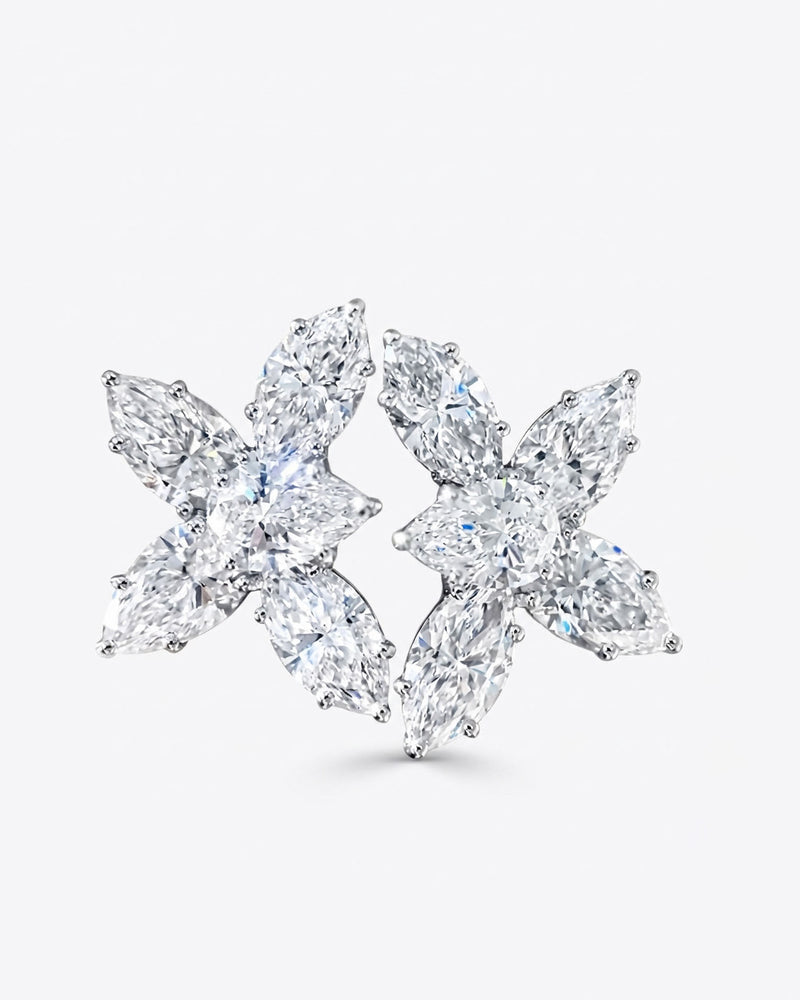 Pair of diamond earrings on a white background