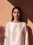 Emerald & Diamond Halo Necklace | 3ct Lab-Grown Hydrothermal Emerald | 18K Gold | Manjam Jewellery
