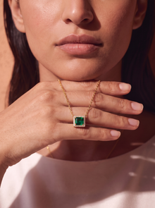 Emerald & Diamond Halo Necklace | 3ct Lab-Grown Hydrothermal Emerald | 18K Gold | Manjam Jewellery