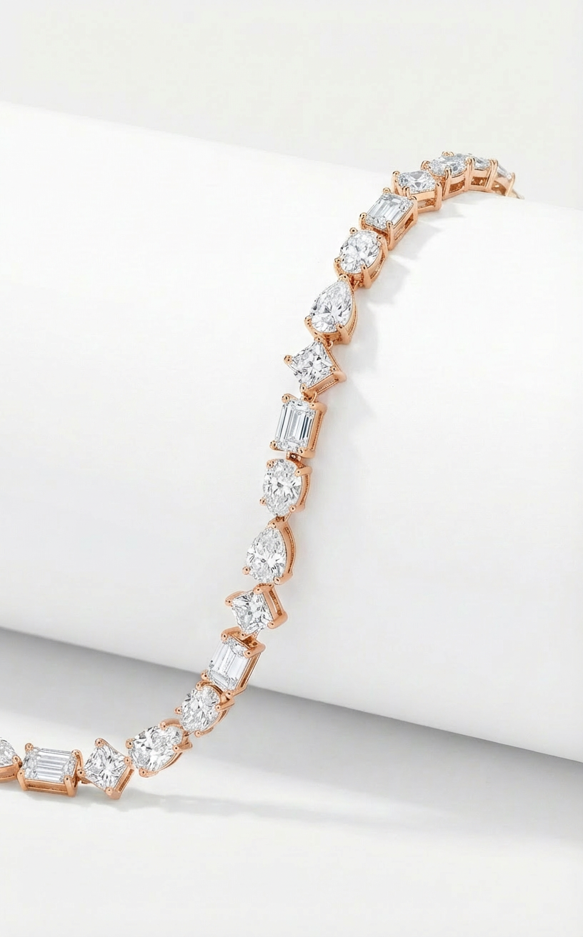 rose gold mix cut diamond bracelet in a white paper background 