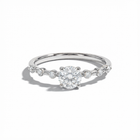 Silver ring with a central diamond and smaller stones on a white background