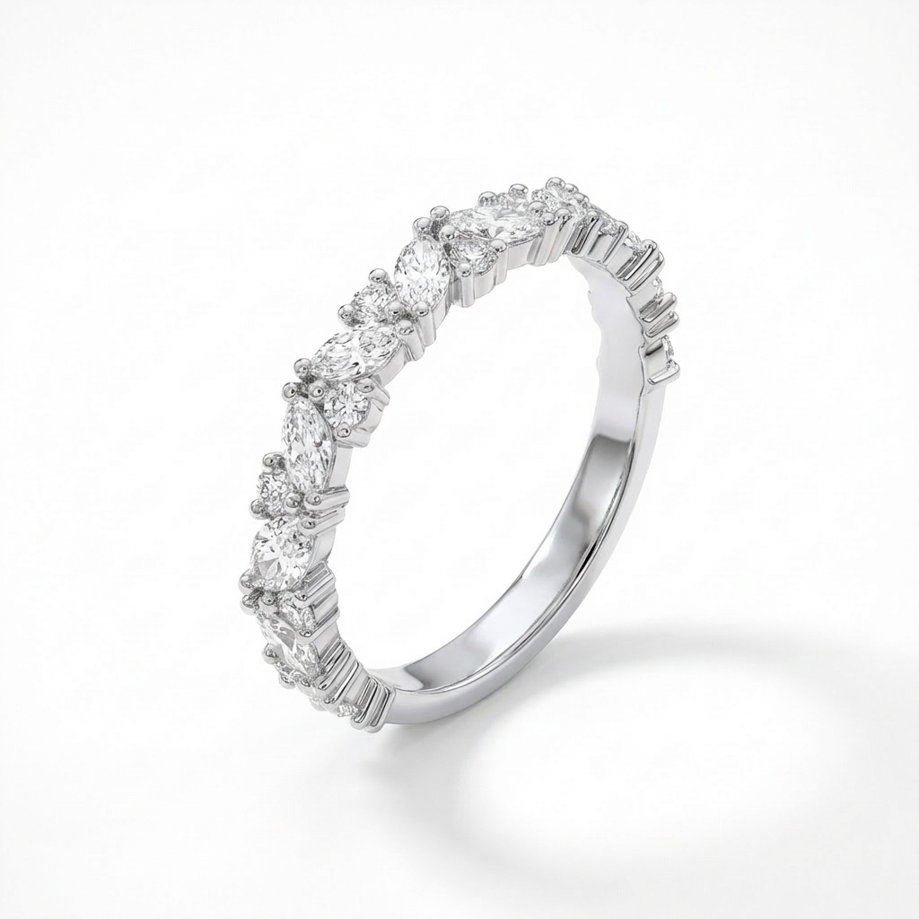 Marquise & Round Diamond Wedding Band