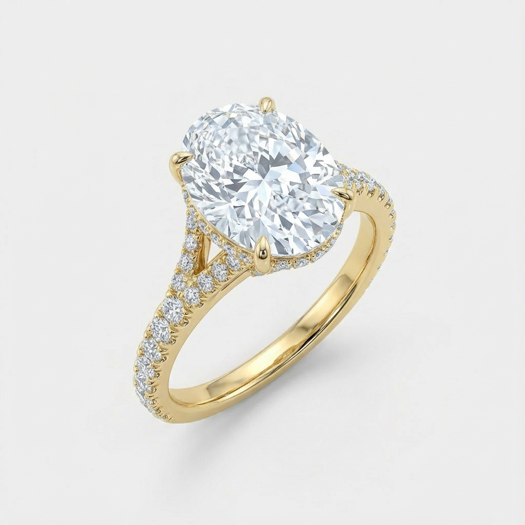 خاتم ألماس بيضاوي الشكل ذو ساق على شكل حرف V