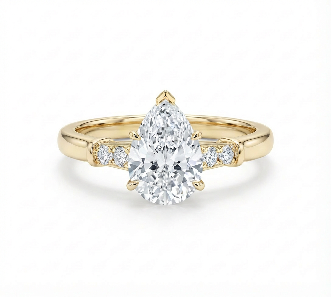 خاتم خطوبة من الألماس على شكل كمثرى – كلاسيكي 1 قيراط 