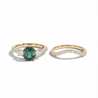 Green Cushion Sapphire Ring Set