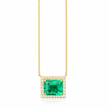 Emerald & Diamond Halo Necklace in 18k Gold | Manjam Bahrain