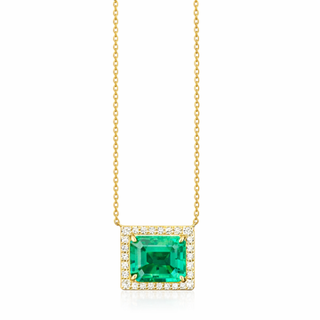 Emerald & Diamond Halo Necklace in 18k Gold | Manjam Bahrain