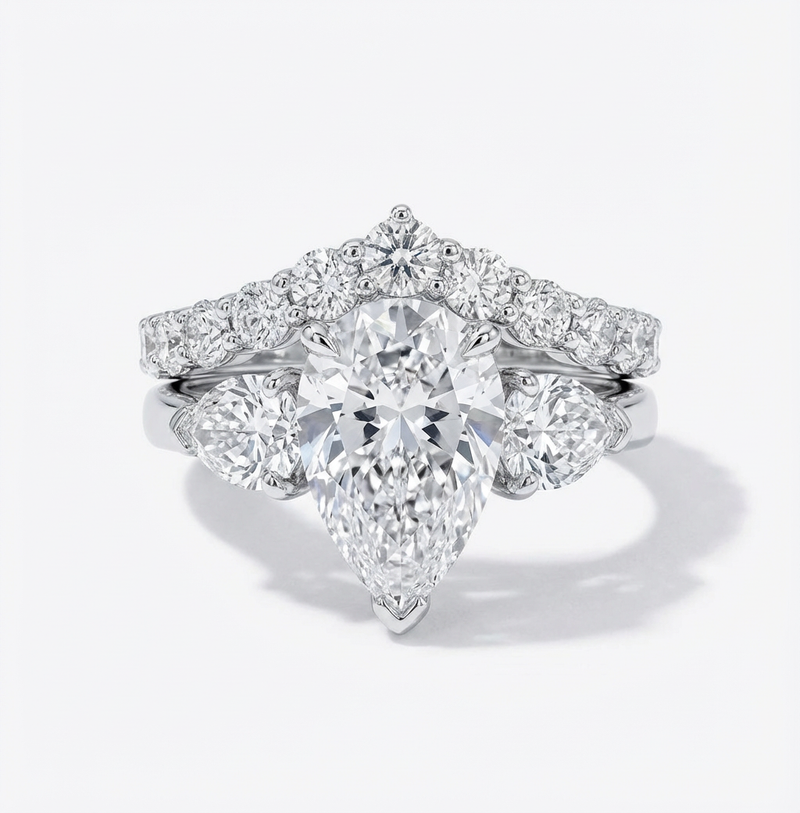 Pear Shaped Ring with Curve Band Engagement Set