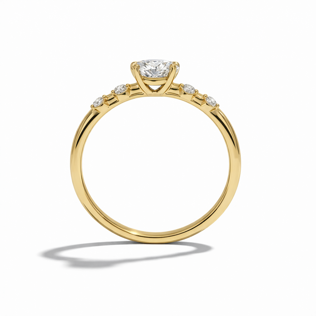Gold ring with a diamond on a white background