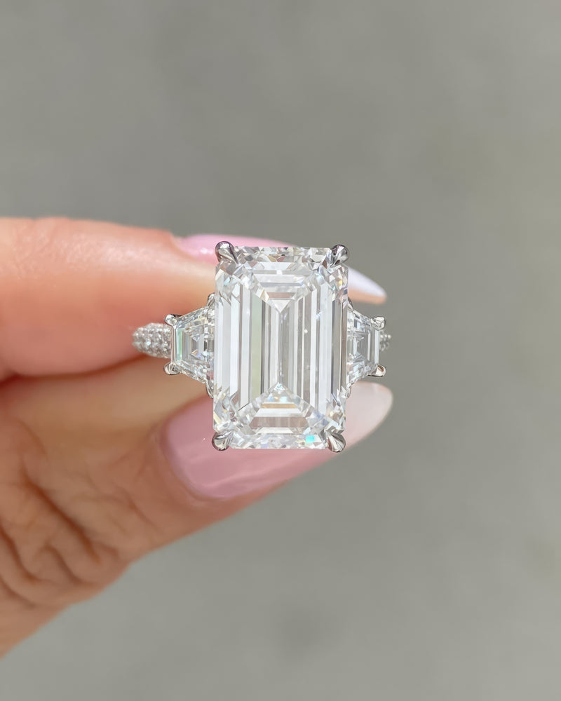 Emerald Cut Diamond Sparkling Three Stone Ring
