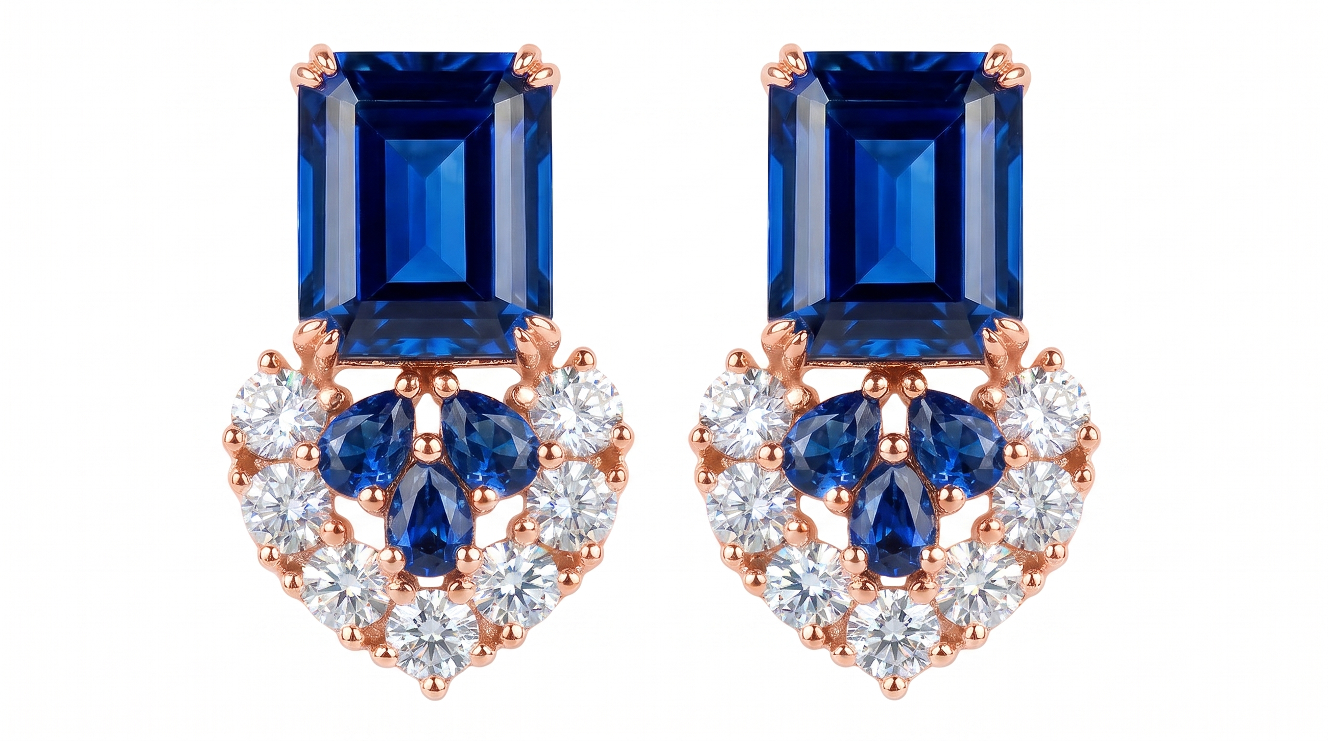 Sea Wave Earrings | Lab-Grown Sapphires & Diamonds | 18K White Gold
